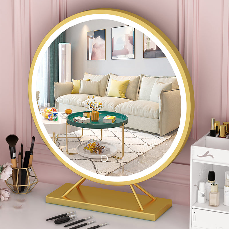 Large Gold Makeup Mirror with LED Light and Dimming - Desktop Dressing Mirror