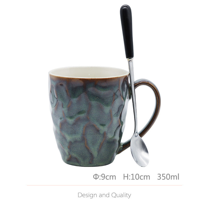 Large Capacity Ceramic Cup with Lid and Spoon - Retro Kitchen Accessory