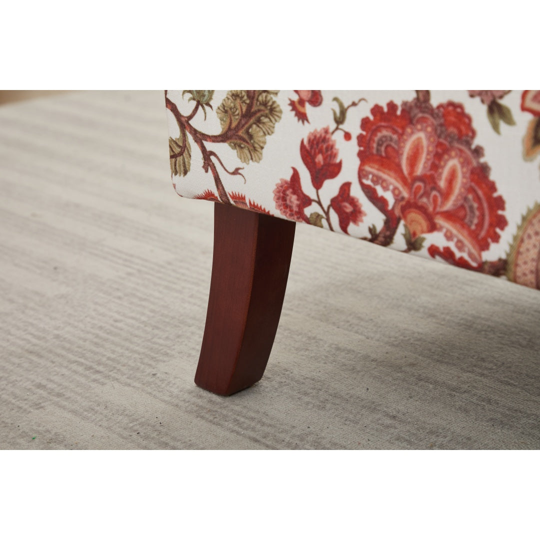 Floral Accent Chair with Retro Wood Legs - Bean Paste Red