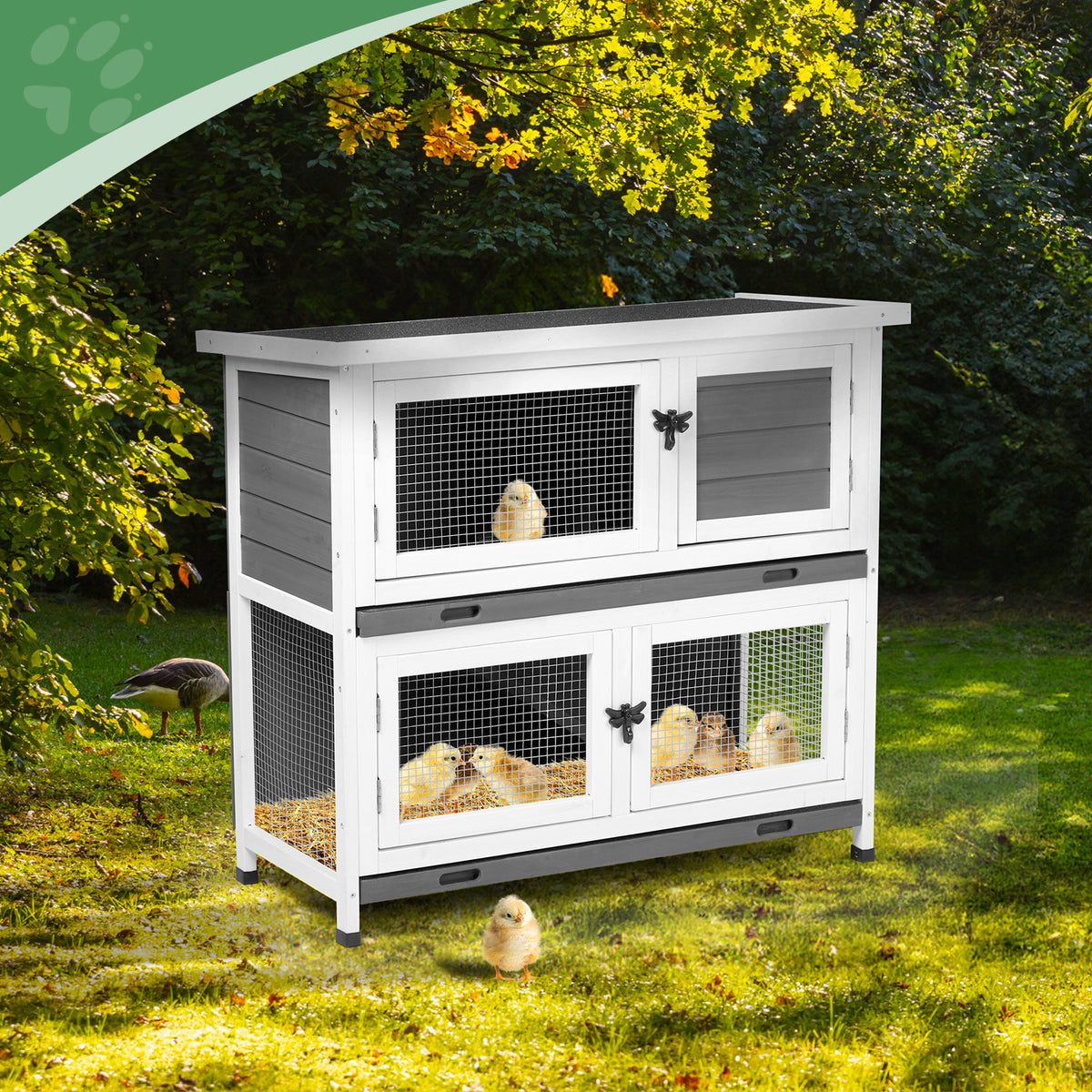 2-Story Pet Cage with Pull-Out Trays for Small Animals - Grey Cedar
