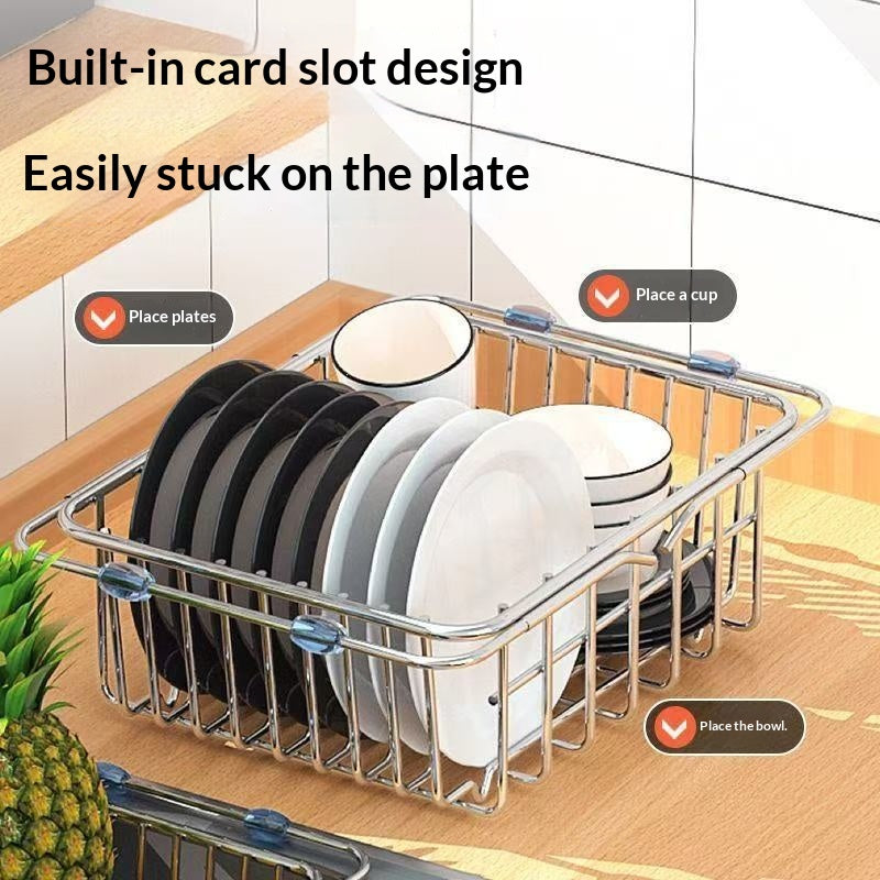 Stainless Steel Dish Basin Sink Drain Rack - Kitchen Countertop Organizer