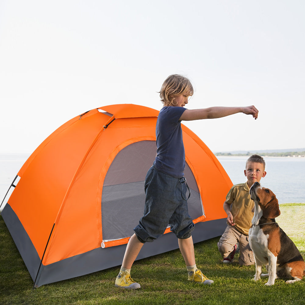 1-Person Waterproof Orange Camping Dome Tent - Quick Setup