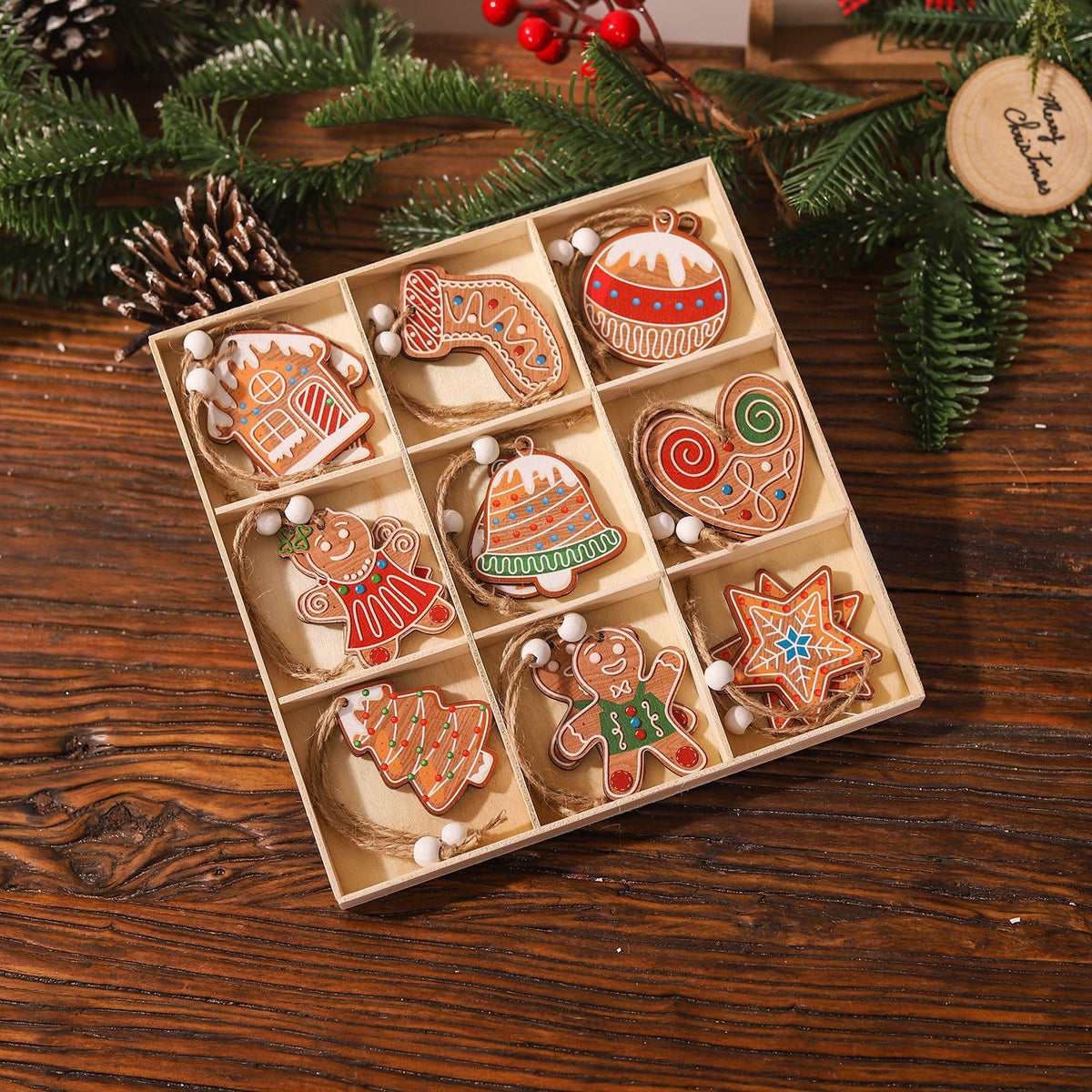 Christmas Wooden Pendant Doll Decorations Set - 18PCS Holiday Decor