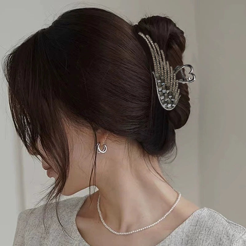 Rhinestone Angel Wings Hair Clip - Silver, Gold & Black