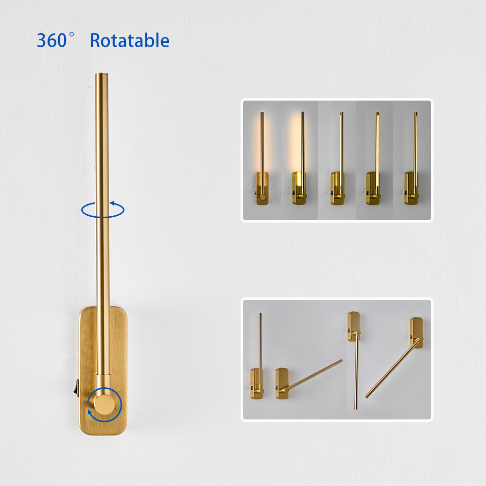 Rechargeable Battery Operated Wall Sconce with Remote Control - 3CCT Dimmable Brass Gold