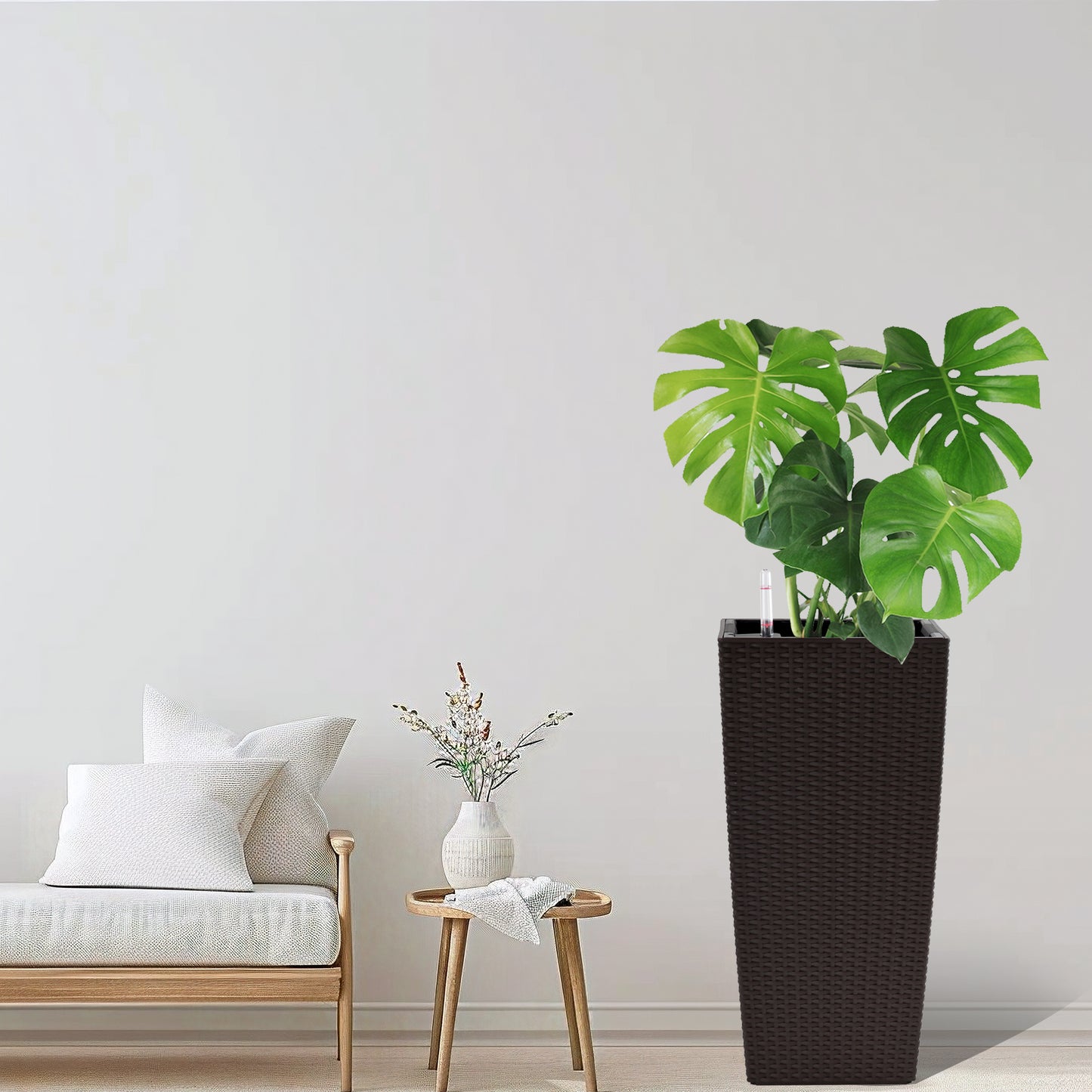 Pack Of 2 Square Planter 22-Inch High Faux Rattan Design Flower Pot