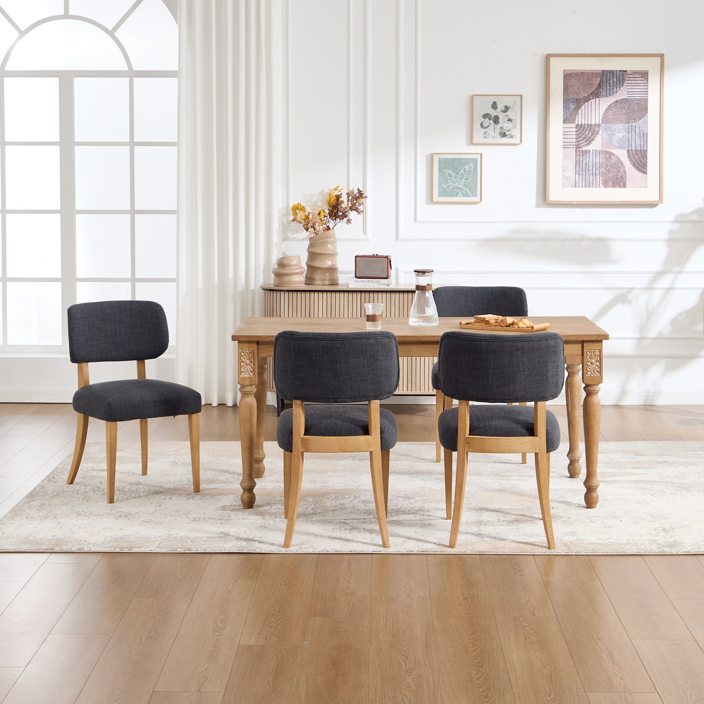 Modern Fabric Upholstered Dining Chairs Set of 2 - Dark Grey
