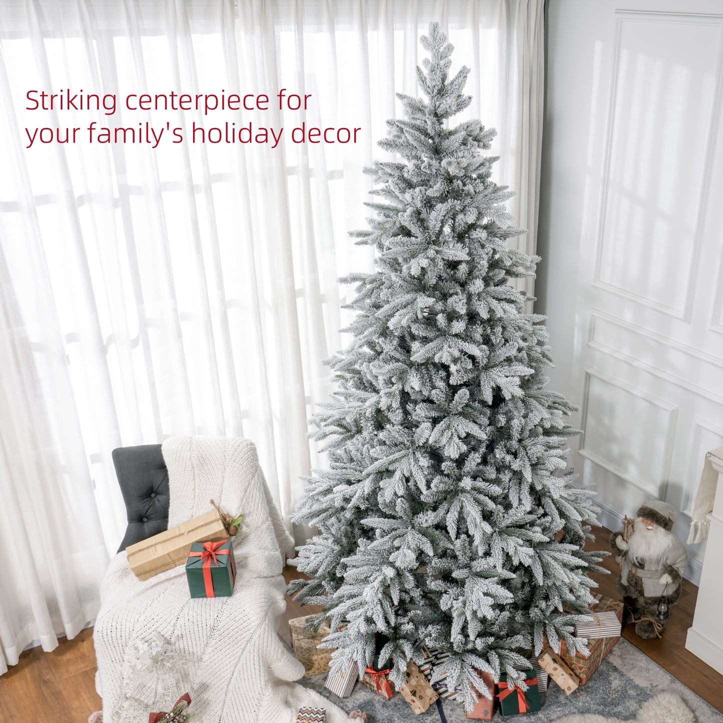 8ft Snow-Flocked Christmas Tree with Hinged Branches - Green