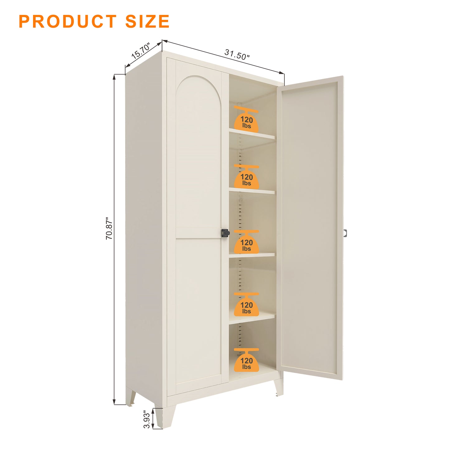 71'' Metal Storage Cabinet with Lock & Adjustable Shelves - Beige