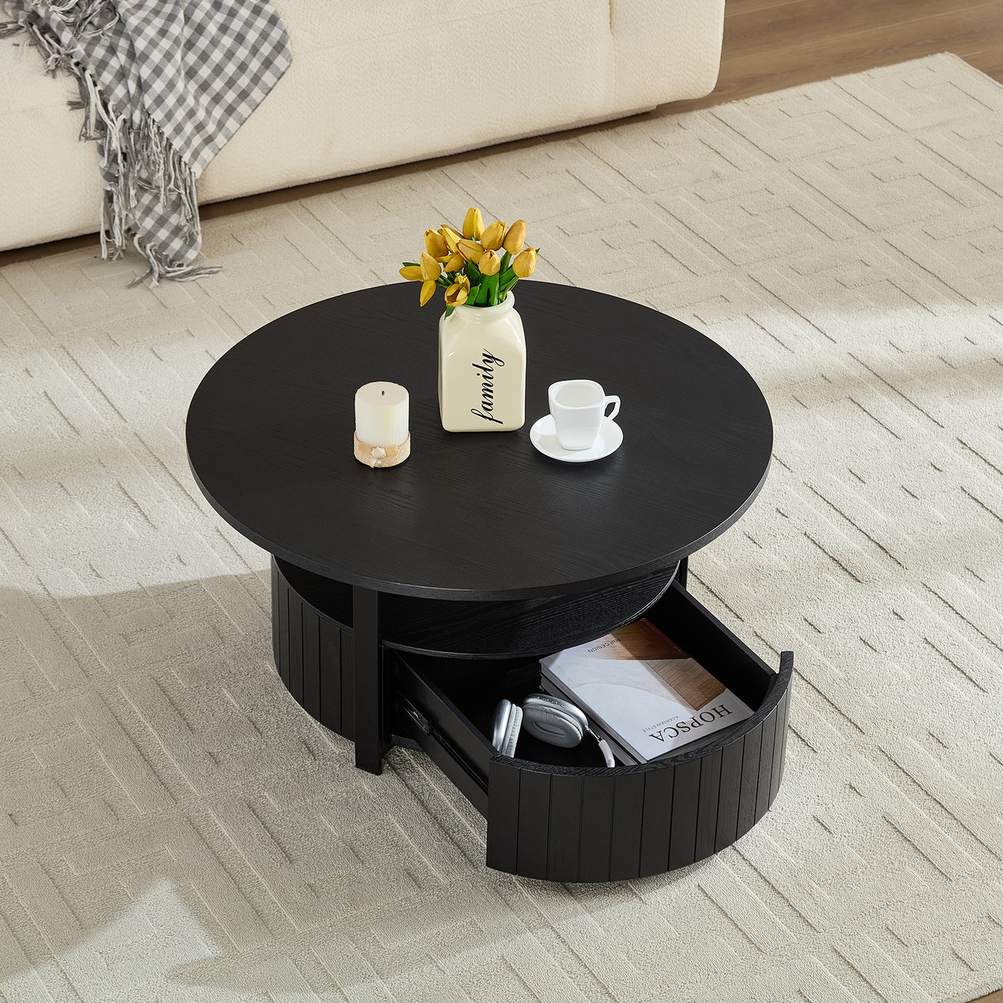 Round Storage Coffee Table Perfect For Living Room Movie Nights &