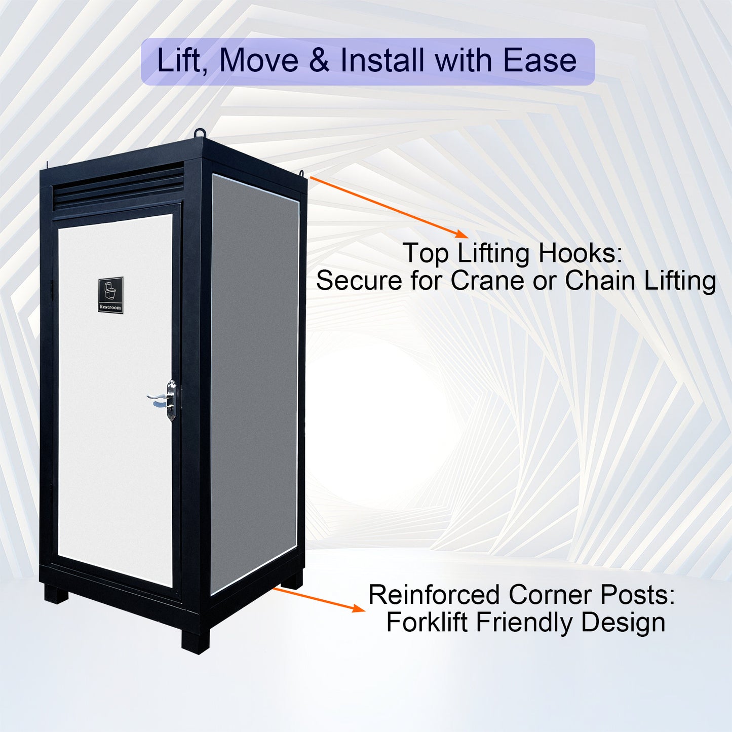 Portable Outdoor Toilet Cabin with Light, Sink & Vent Fan, Silver