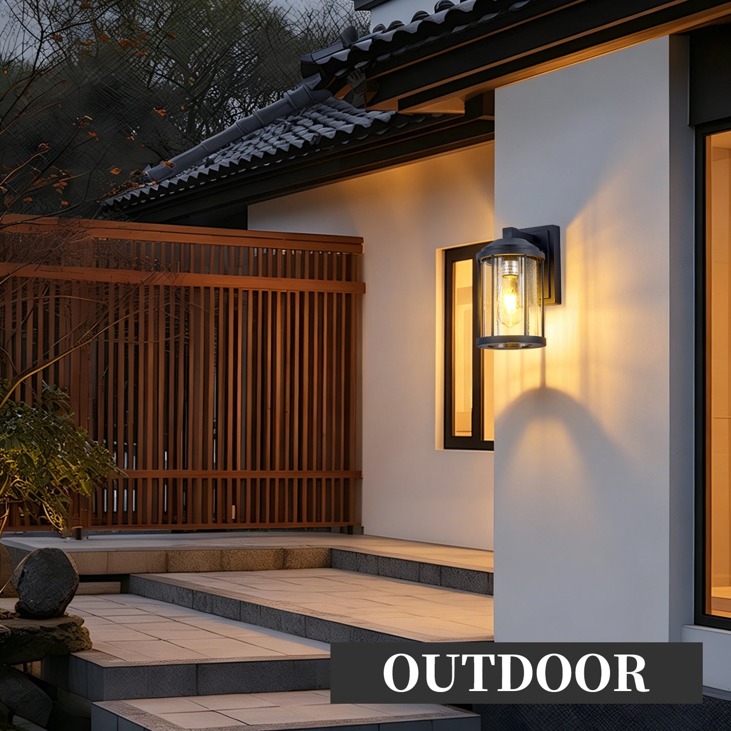 Outdoor Wall Sconce 2 Pack - Black LED Lantern Fixtures for Porch Garden