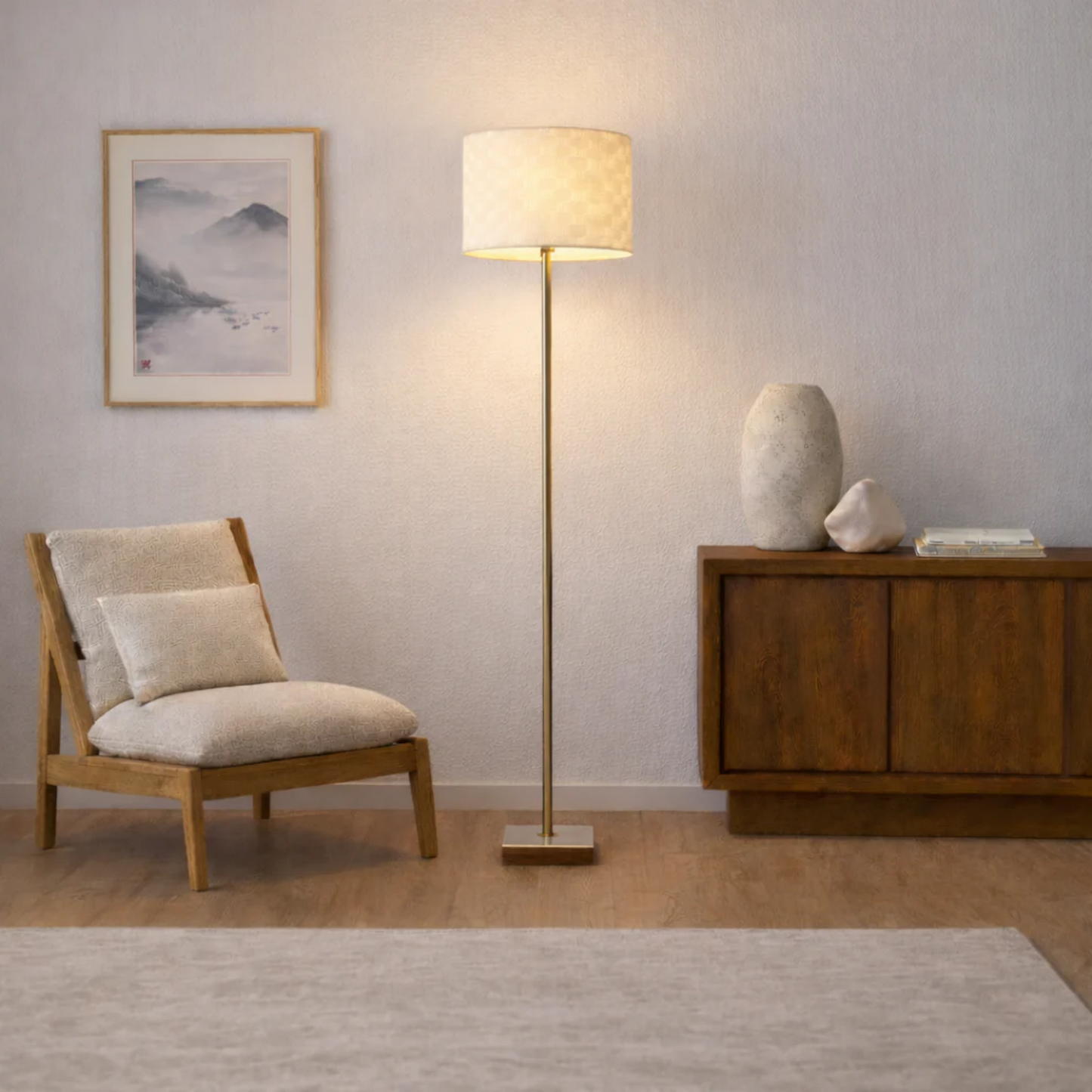 Minimalist Floor Lamp, Slim Standing Light With Neutral Shade For