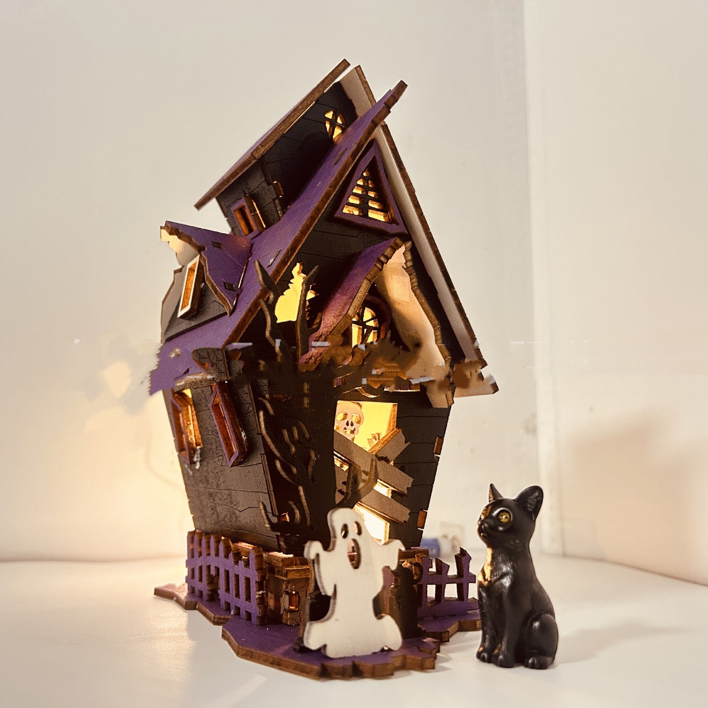 Halloween DIY Wooden Glowing Haunted House Table Decoration Luminous