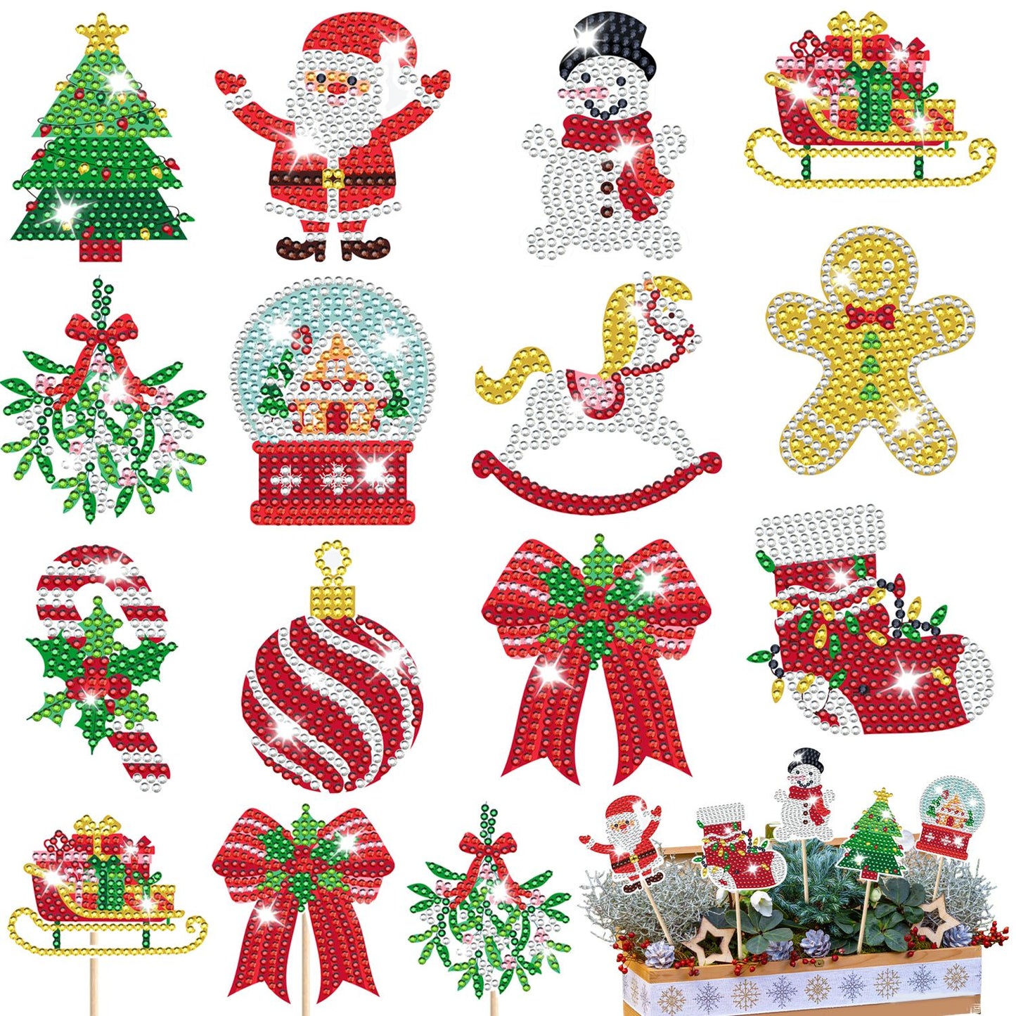 12Pcs Christmas Rhinestones Art Kits - Santa, Snowman & More
