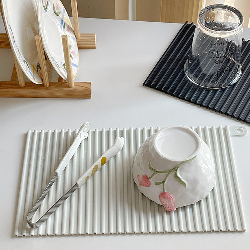 Silicone Draining Pad Heat Insulation Non-Slip Cushion for Dinnerware