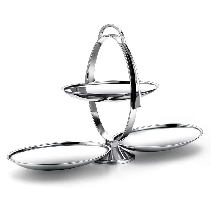Double Folding Food Storage Plate - Stainless Steel Dim Sum & Fruit Tray, Silver