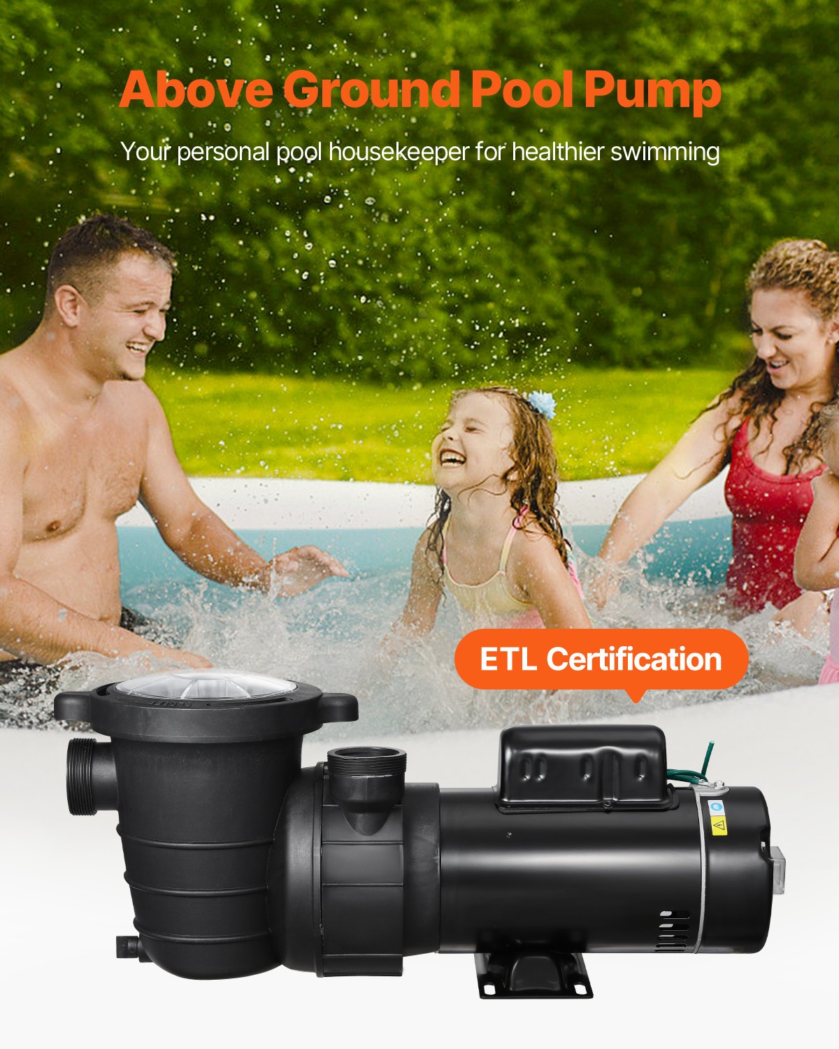 Dual Speed Above Ground Pool Pump 1.5HP Copper Motor 110 GPM Black