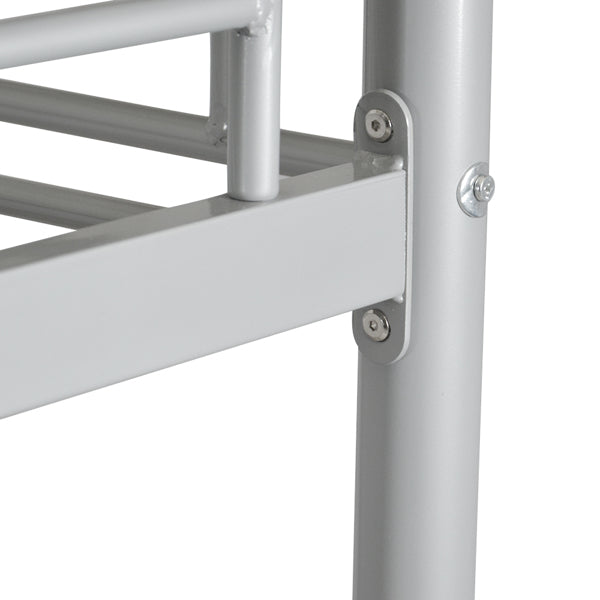 Iron Bed Bunk With Ladder For Kids Twin Size Gray