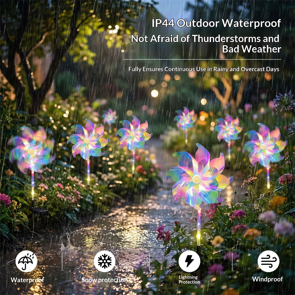 LED Solar Windmill Light for Garden & Home Decor, IP44 Waterproof