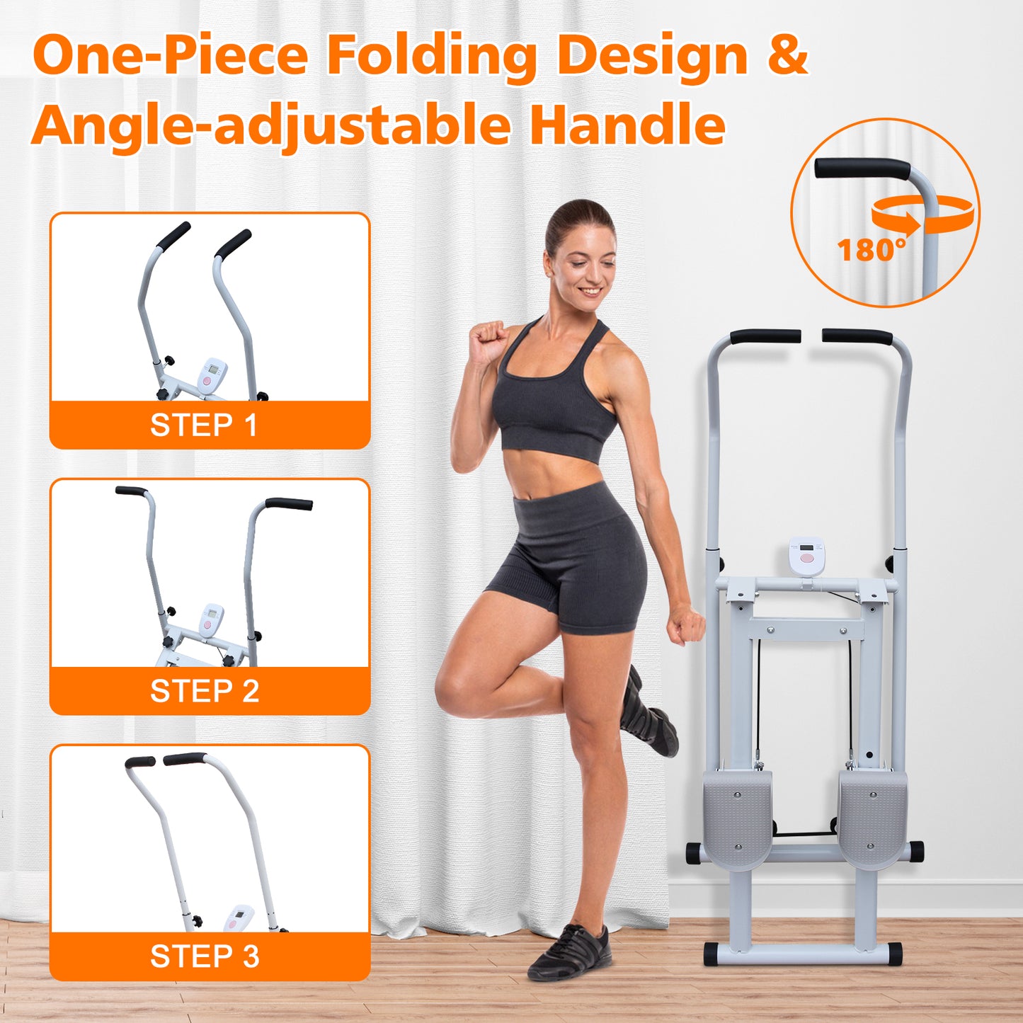 Folding Vertical Cardio Stepper Climber for Home Workouts - White