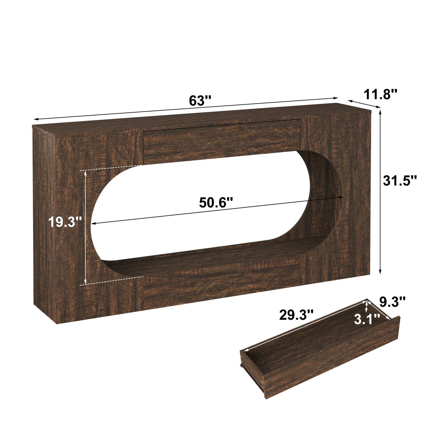Narrow Walnut Wood Grain Console Table with Drawer - 63"