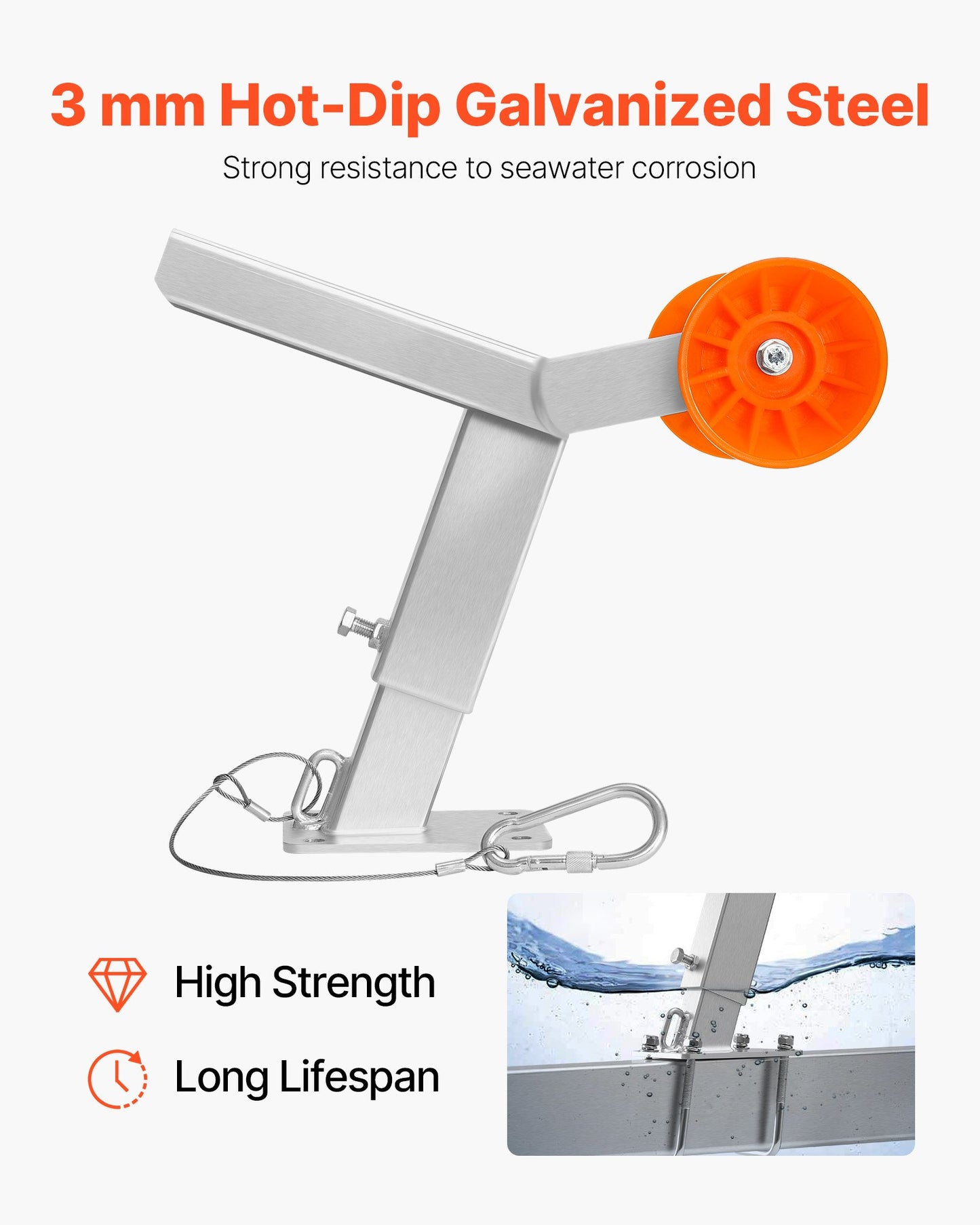 Boat Trailer Winch Stand with Adjustable Height Roller Mount - Galvanized Steel