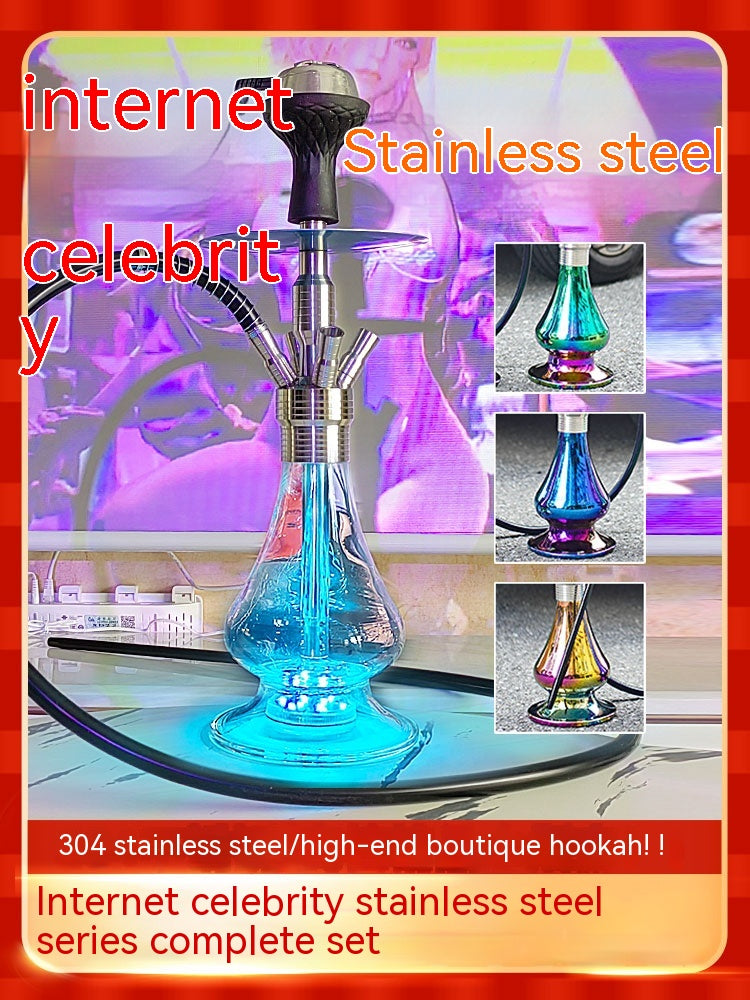 Stainless Steel Hookah Full Set with Multiple Tubes - Large Home Bar