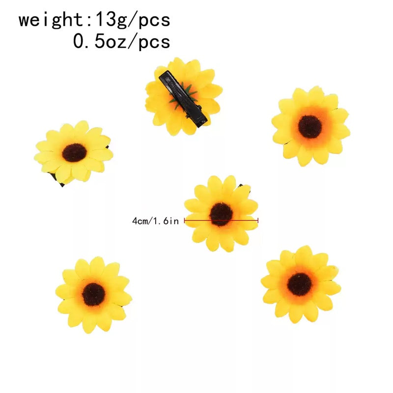 Flower Hair Barrettes Set - 6 Alloy Clips