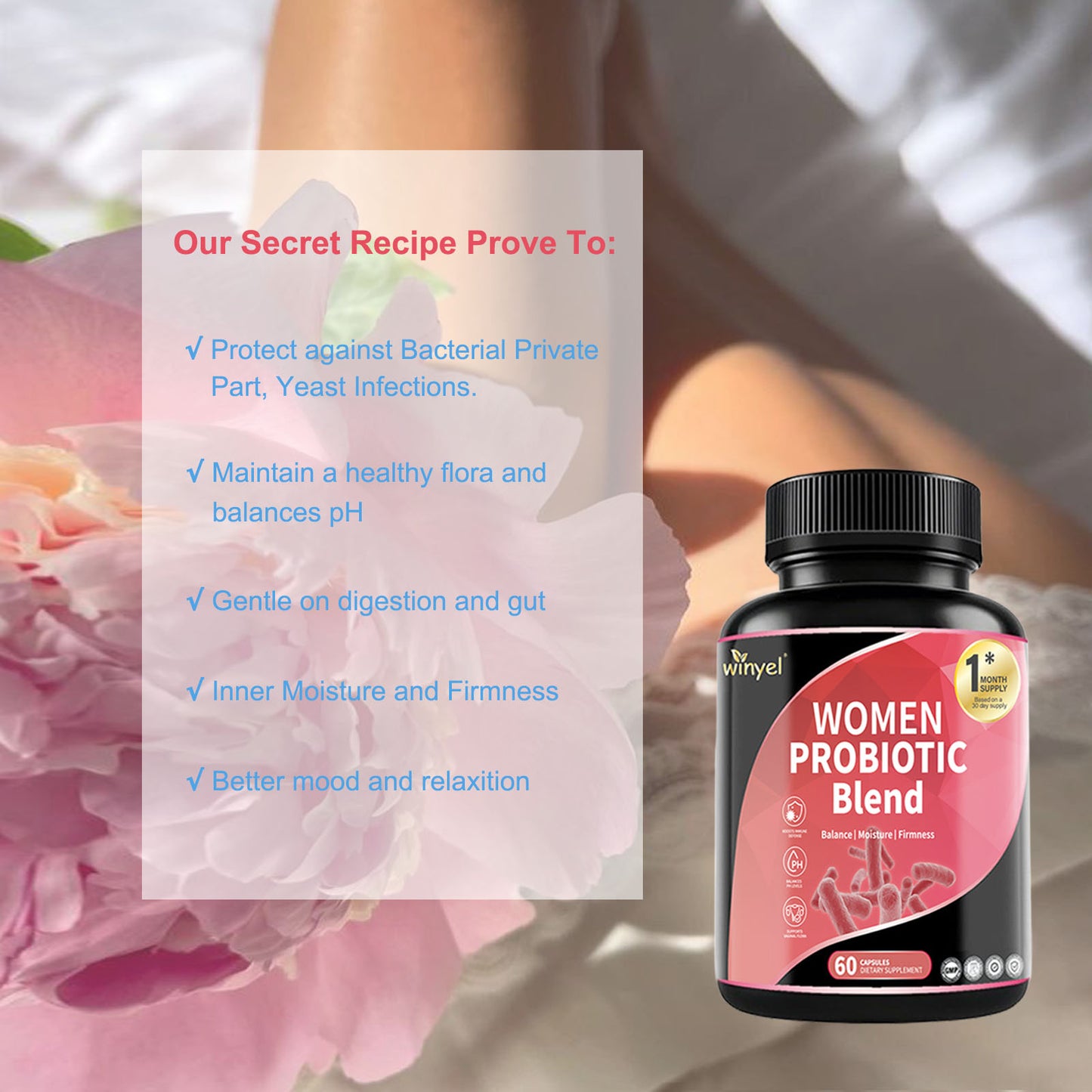 Women's Probiotic Supplement with Prebiotics for PH Balance - 60 Count