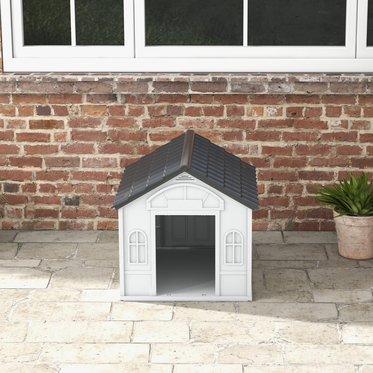 Water-Resistant Indoor/Outdoor Pet House with Door for Small & Medium Dogs - Gray