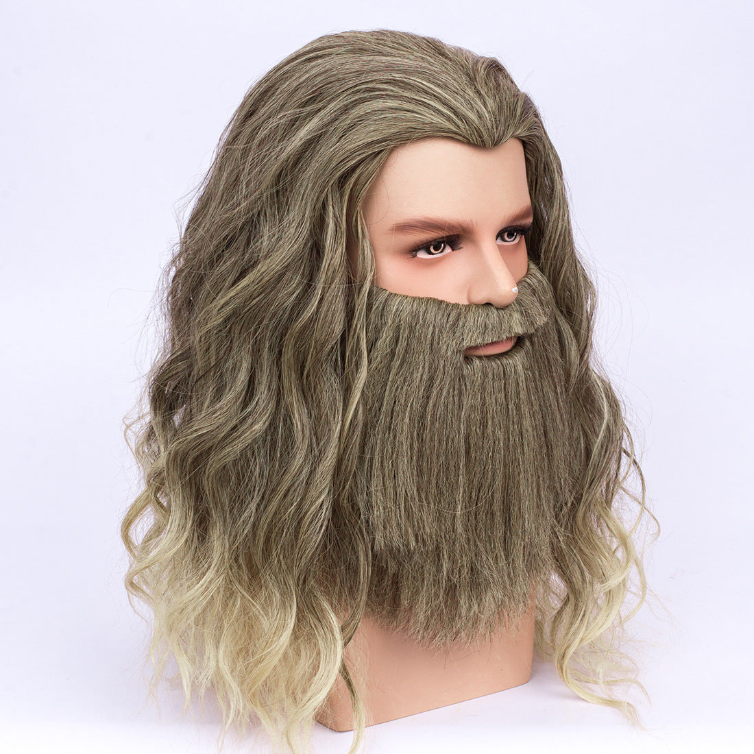 Halloween Cosplay Wig and Beard Set - Medium Length