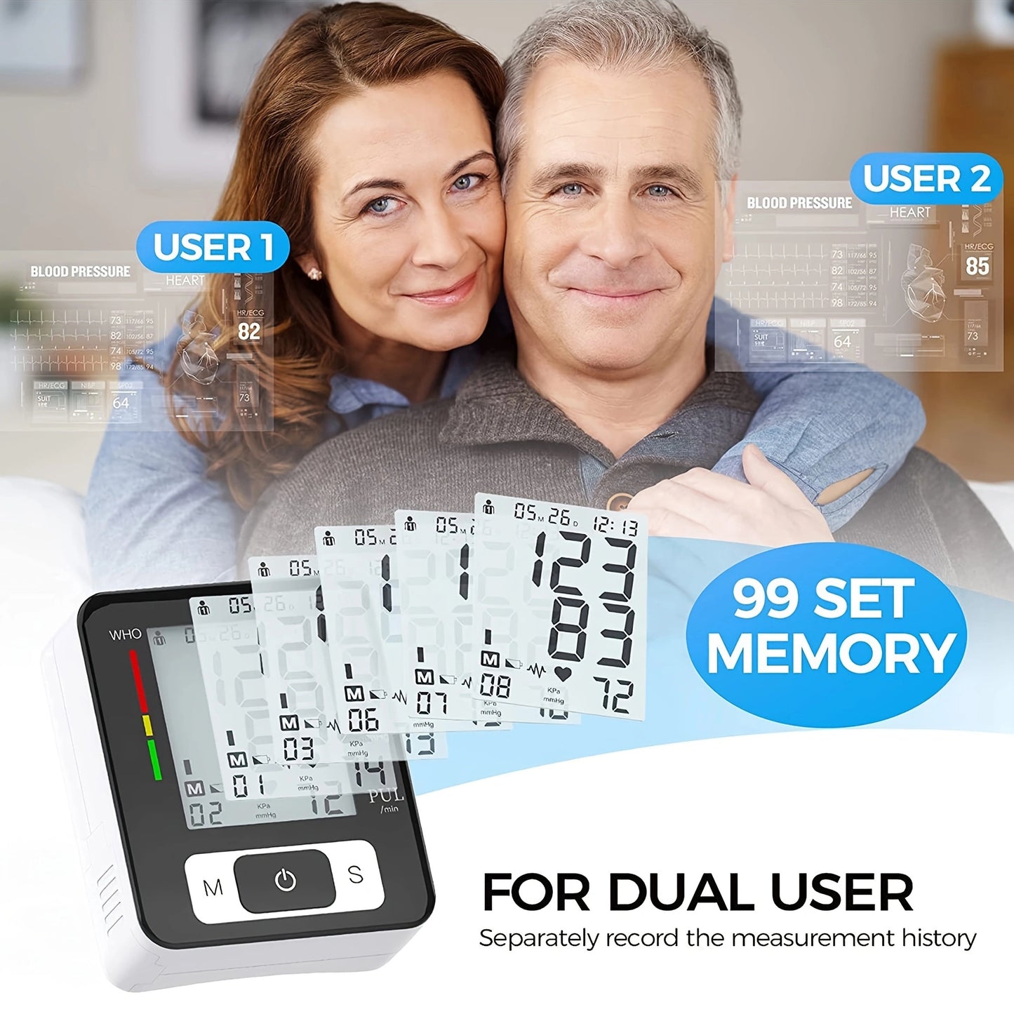Automatic Wrist Blood Pressure Monitor with Adjustable Cuff and Memory