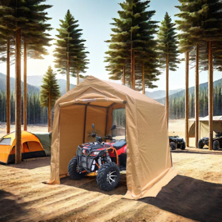 7x12ft Portable Garage Shelter with Roll-Up Doors - Sand