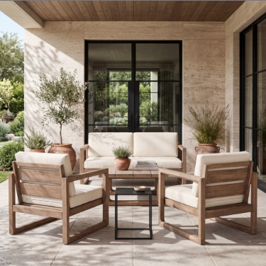 4-Pieces Acacia Wood Patio Furniture Set, Outdoor With Coffee Table,