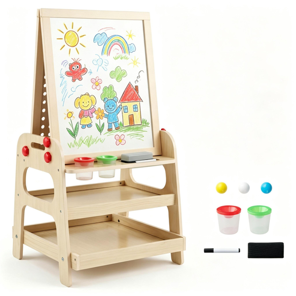 2-in-1 Kids Art Easel with Marble Run & Magnetic Whiteboard