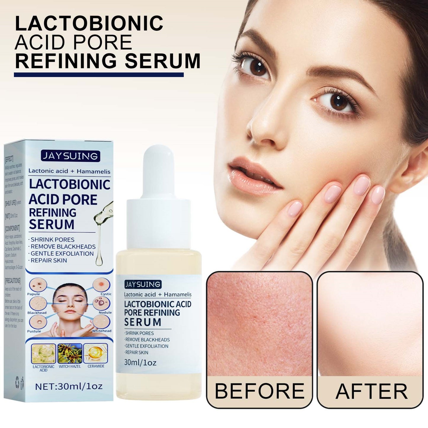 Lactobionic Acid Exfoliating Face Serum for Pore Refining & Blackheads