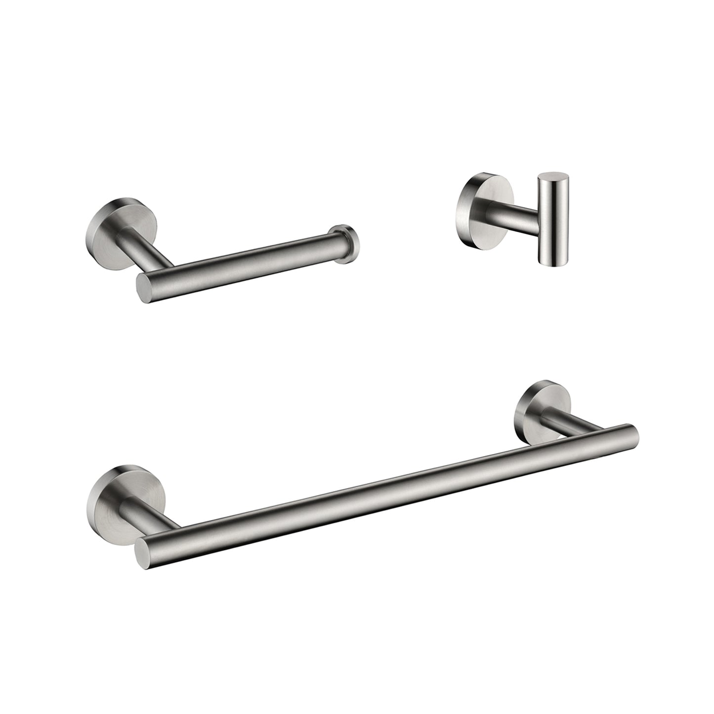 3-Piece Bathroom Hardware Set - Towel Bar, Toilet Paper Holder, Hooks
