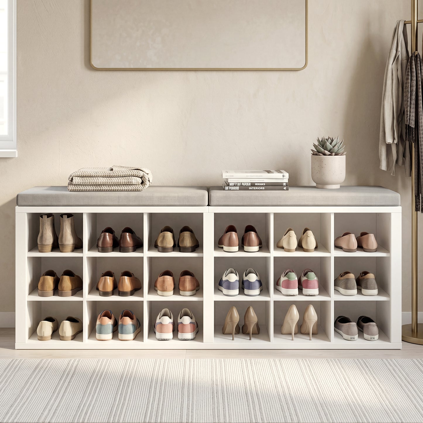 Shoe Storage Bench Minimalist Wood Strong Load Bearing Entryway With