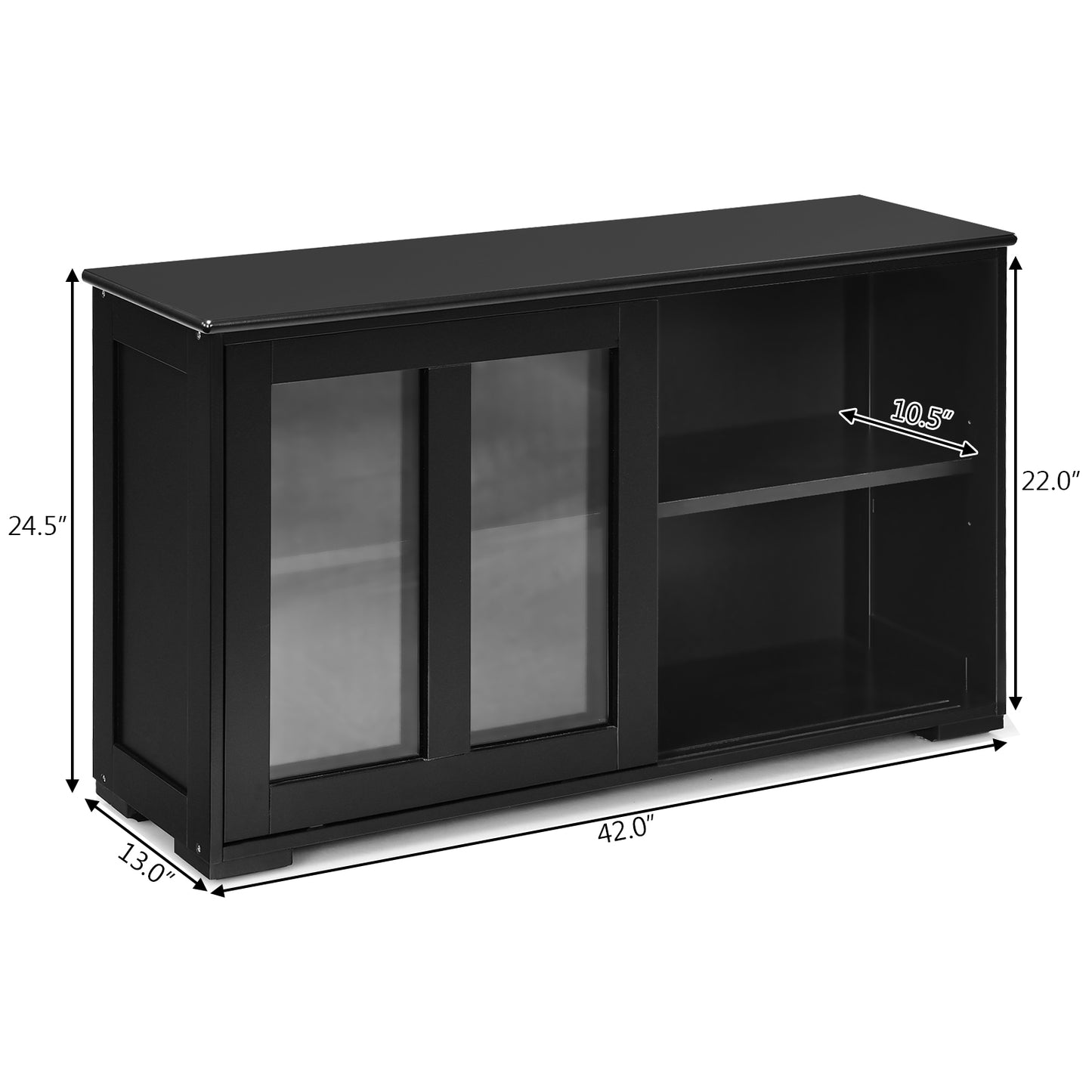 Kitchen Storage Cabinet with Glass Sliding Door - Black