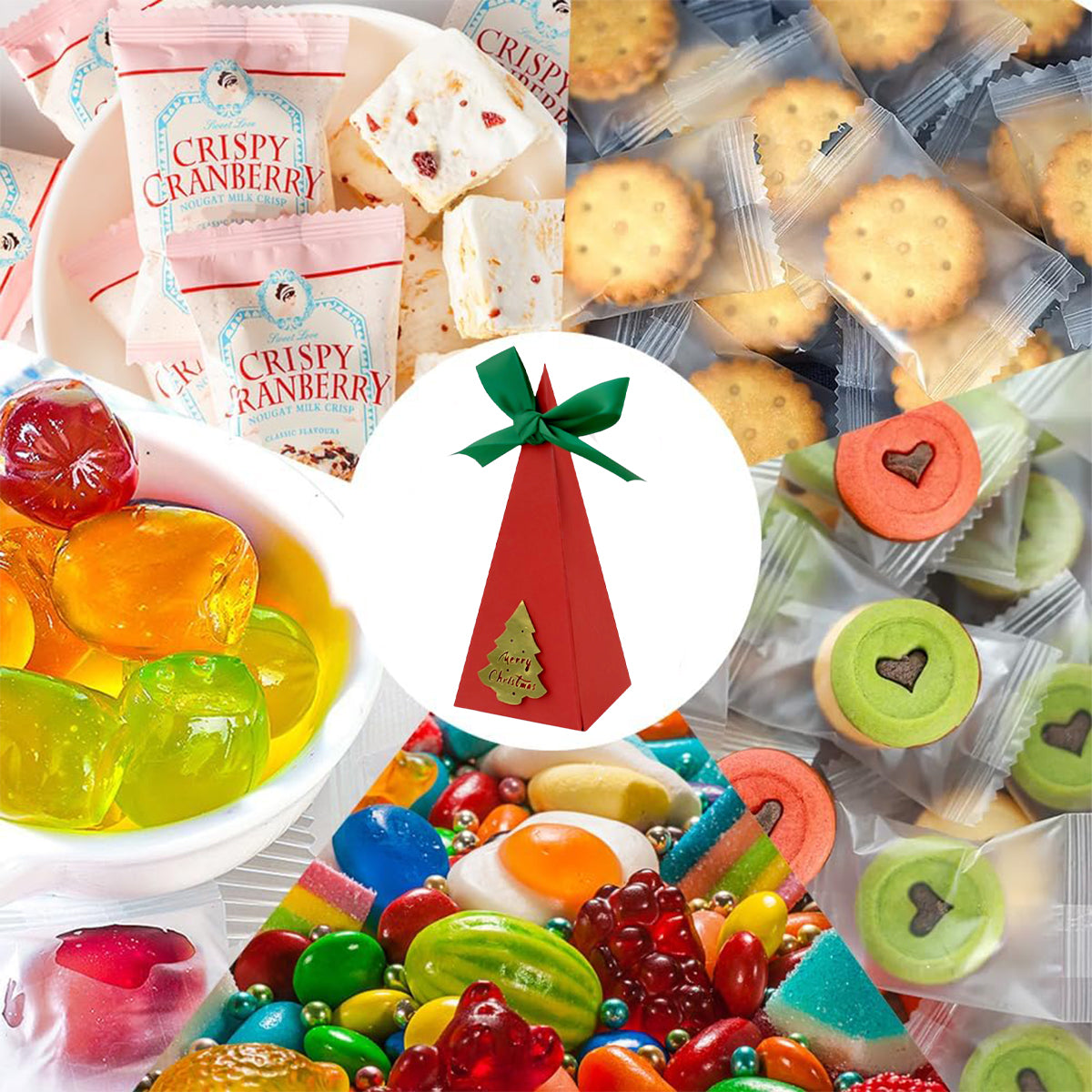 20-Pack Pre-Assembled Christmas Treat Boxes - Red Triangle Design