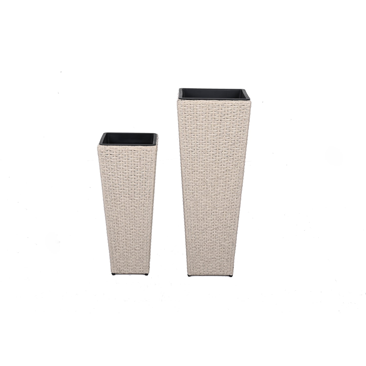 Outdoor PE Wicker Flower Pots - 2-Piece Set, Beige