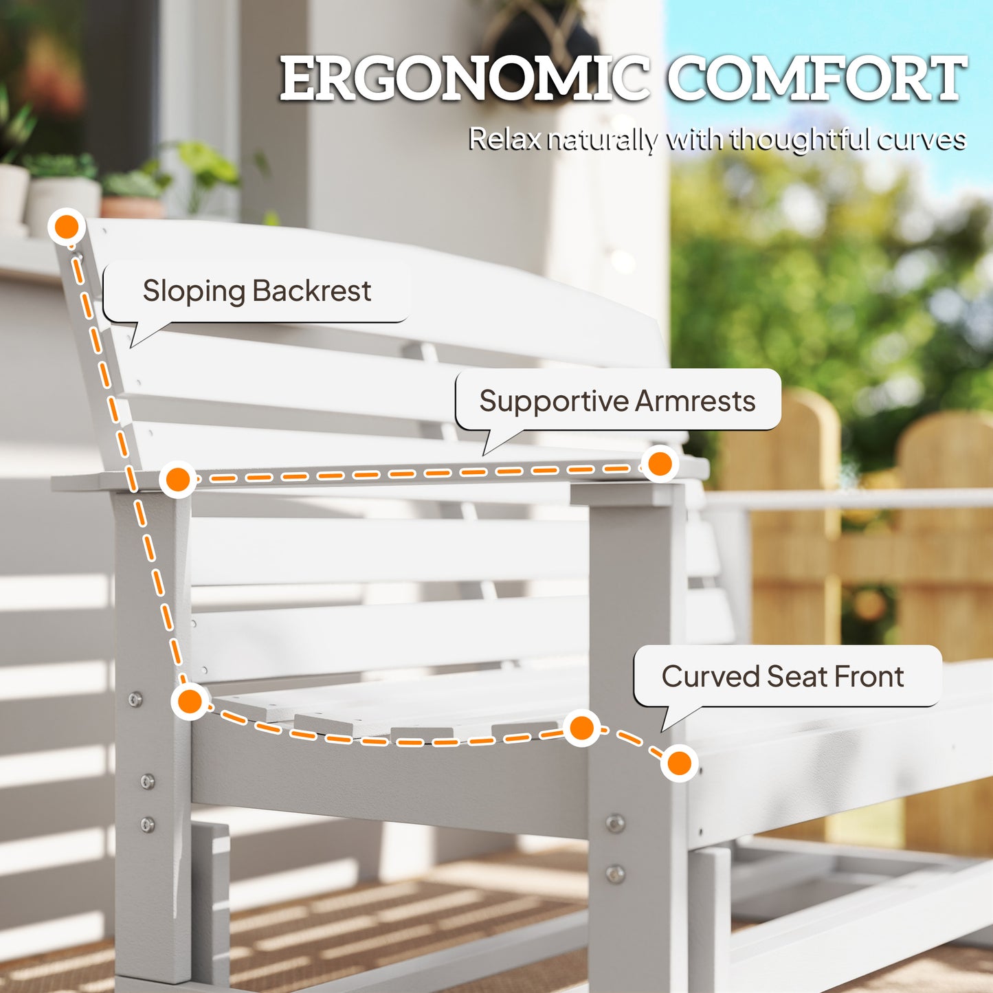Patio Glider Bench - HDPE Double Rocking Chair, White