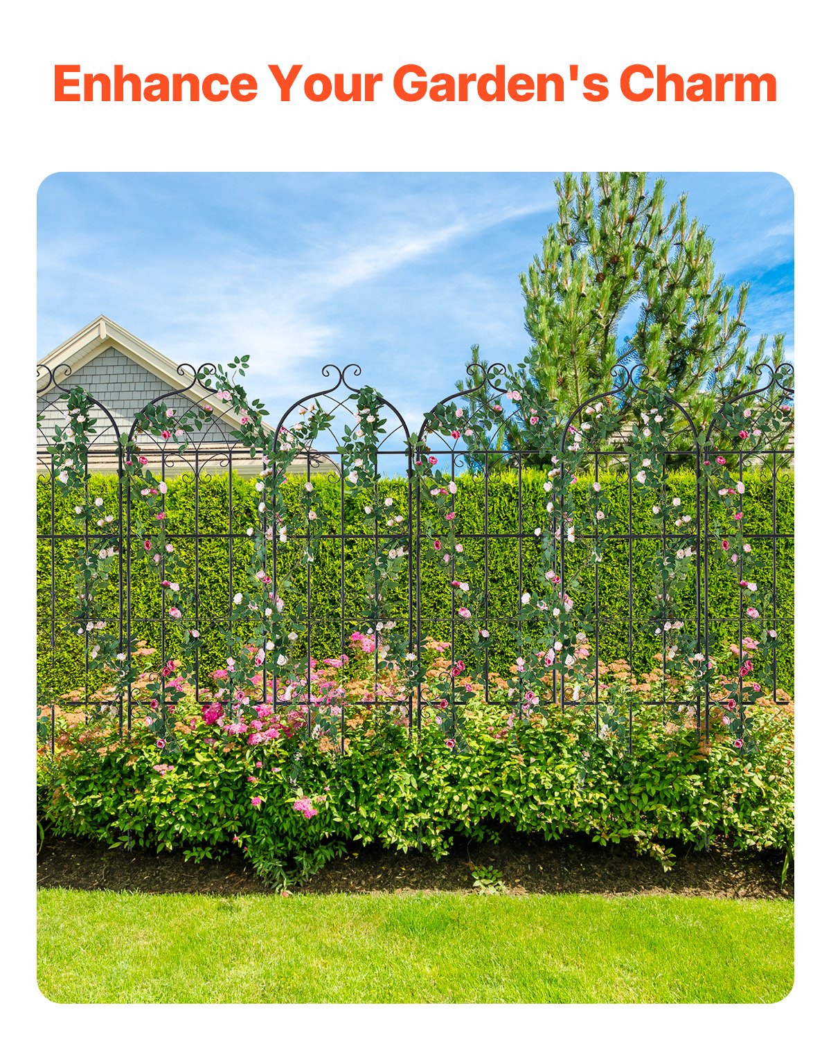 Metal Garden Trellis Support for Climbing Plants - Rustproof 71x20 in Black, Pack of 4