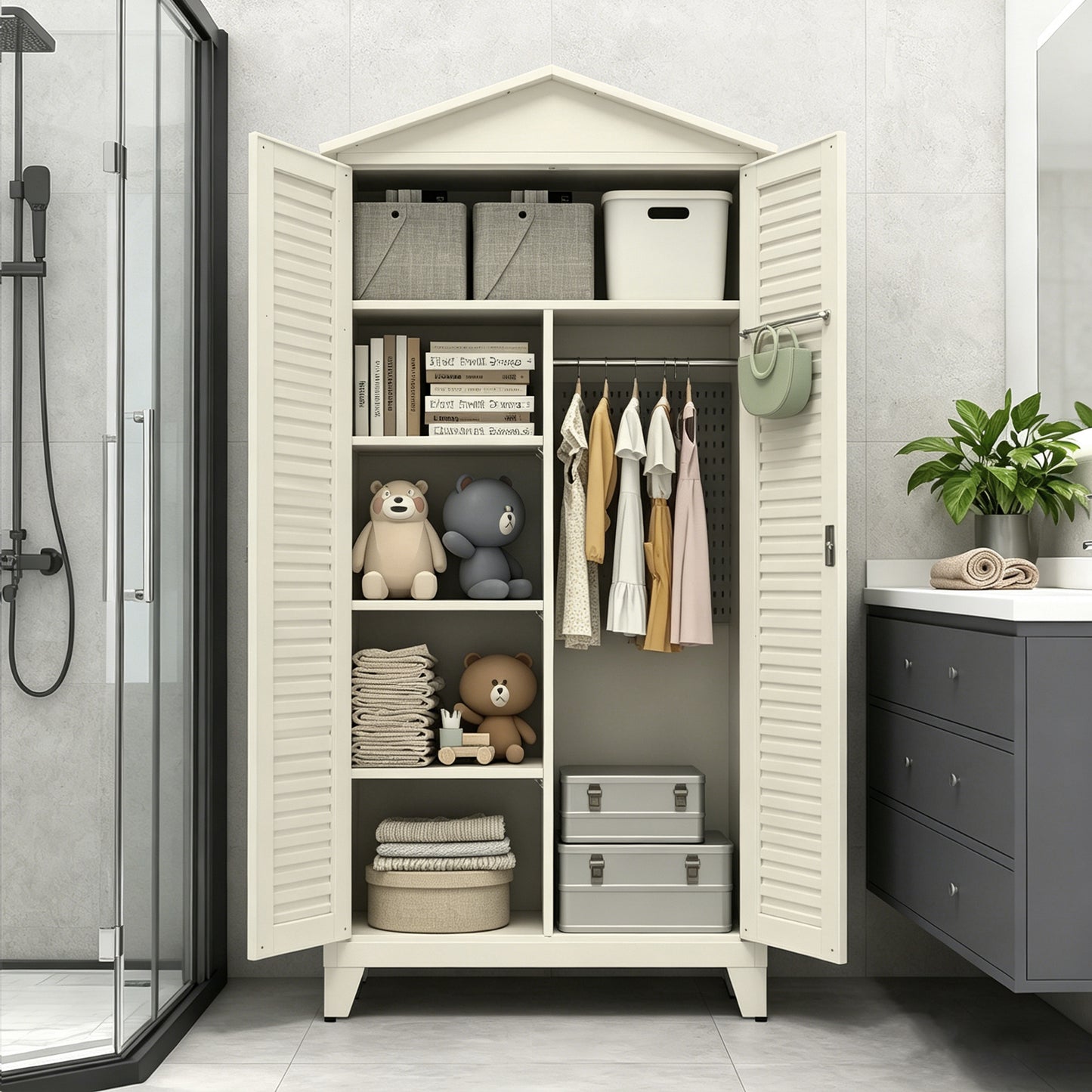 79-Inch Tall Metal Tool Storage Cabinet - Beige Steel Organizer