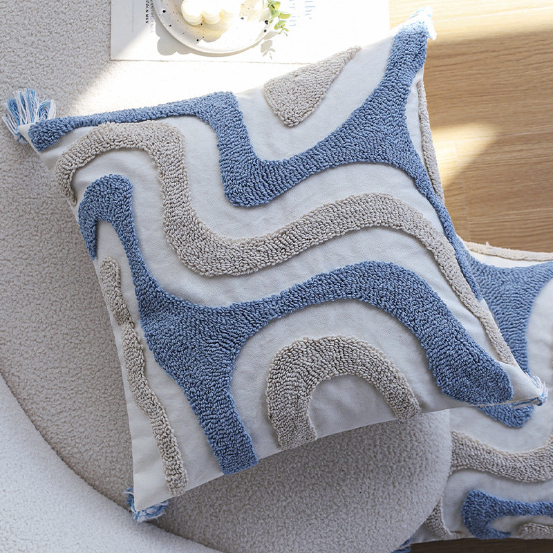 Blue Geometric Tufted Cushion Cover 45x45cm Bedroom Accent Pillowcase