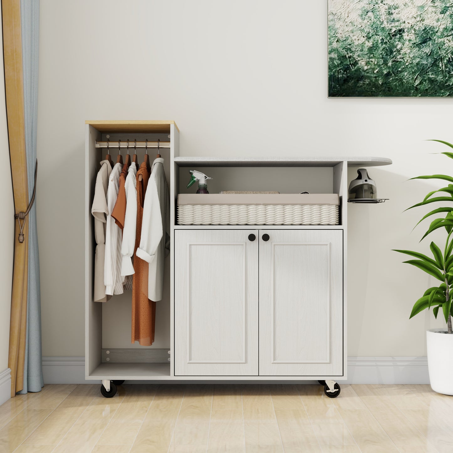 Ironing Cart with Rolling Board - Compact Storage Solution, Antique White