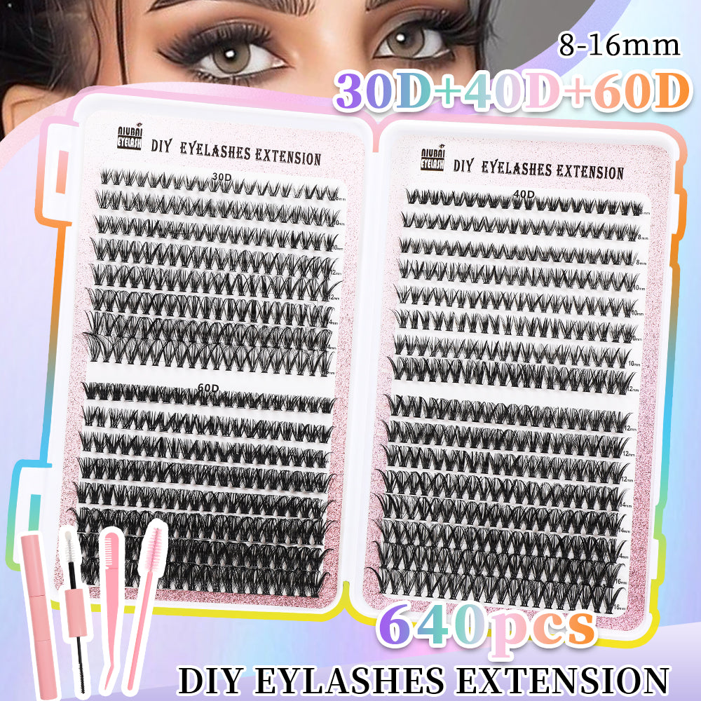 32-Row Segmented Cluster Eyelash Set - 640 Individual Lash Segments