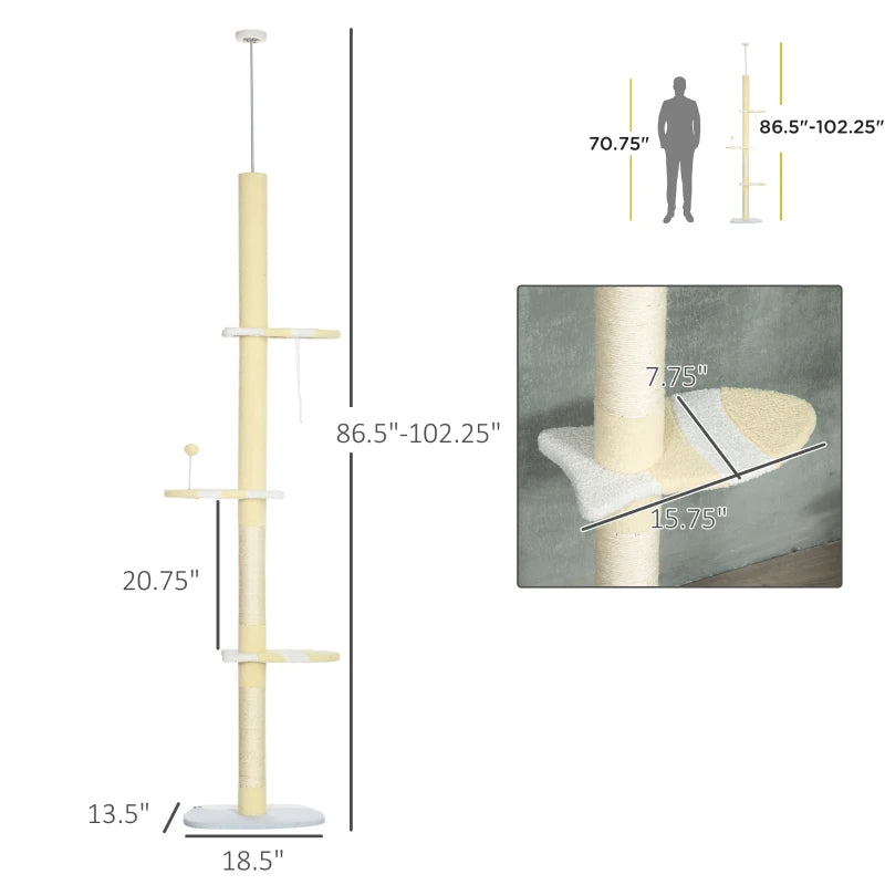 Adjustable 4-Tier Cat Tree Tower with Sisal Posts, Plush Cover - Yellow, White, Blue