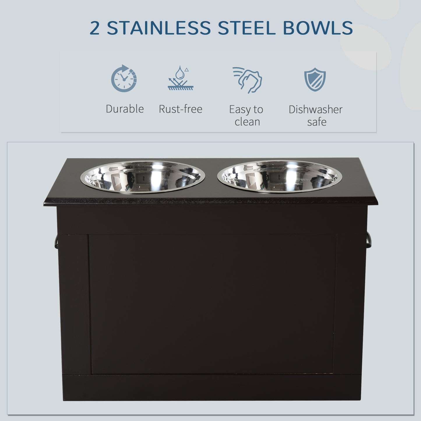 Elevated Pet Feeder Station with 2 Stainless Steel Bowls for Large Dogs - Coffee